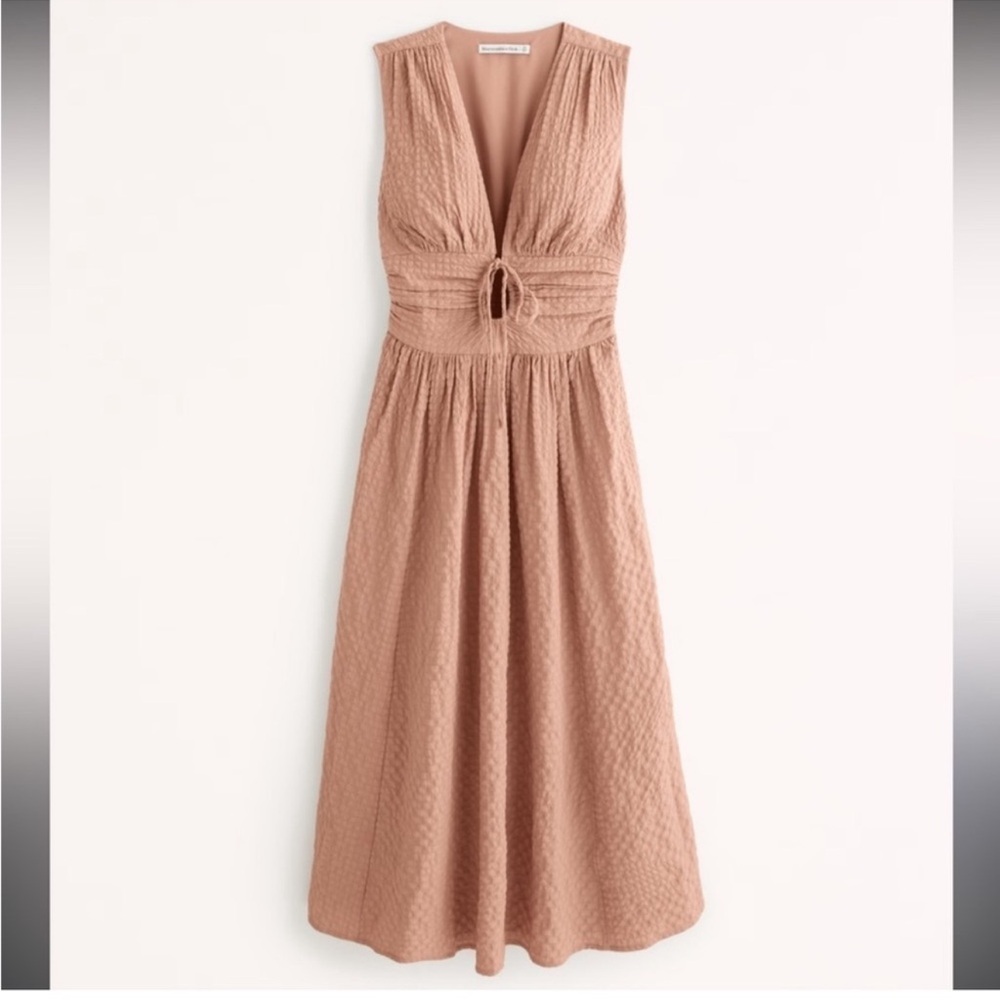 Abercrombie & Fitch Tan Midi Seersucker Dress